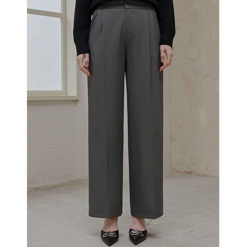 Domingoblue 鬆緊腰職感抓褶寬鬆西裝褲-深灰