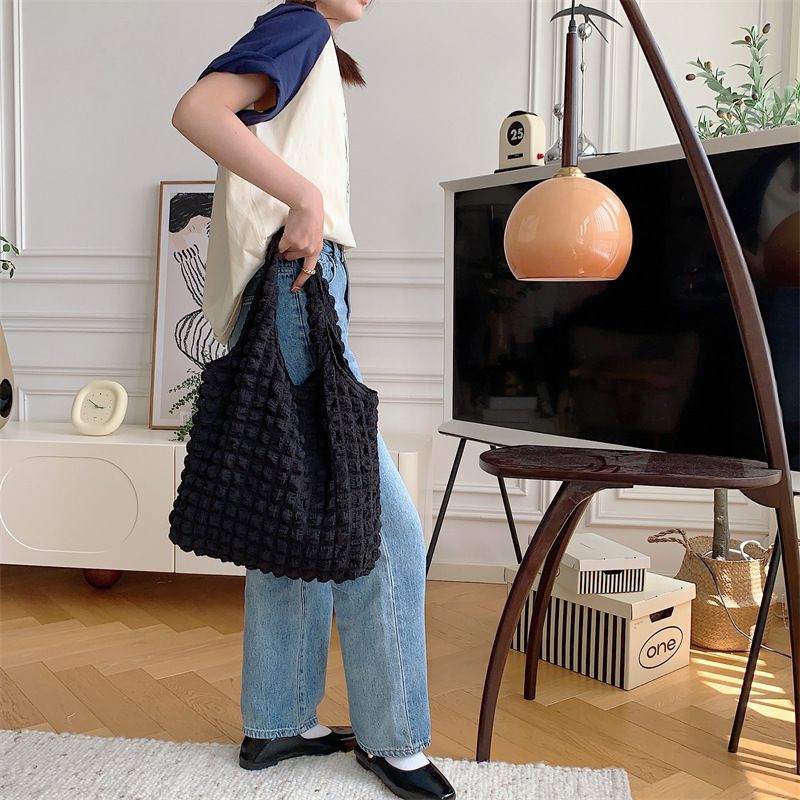 奶油泡泡雲朵手提包/肩背包-無拉鍊款-粉色 ((30+22)x39x8cm)