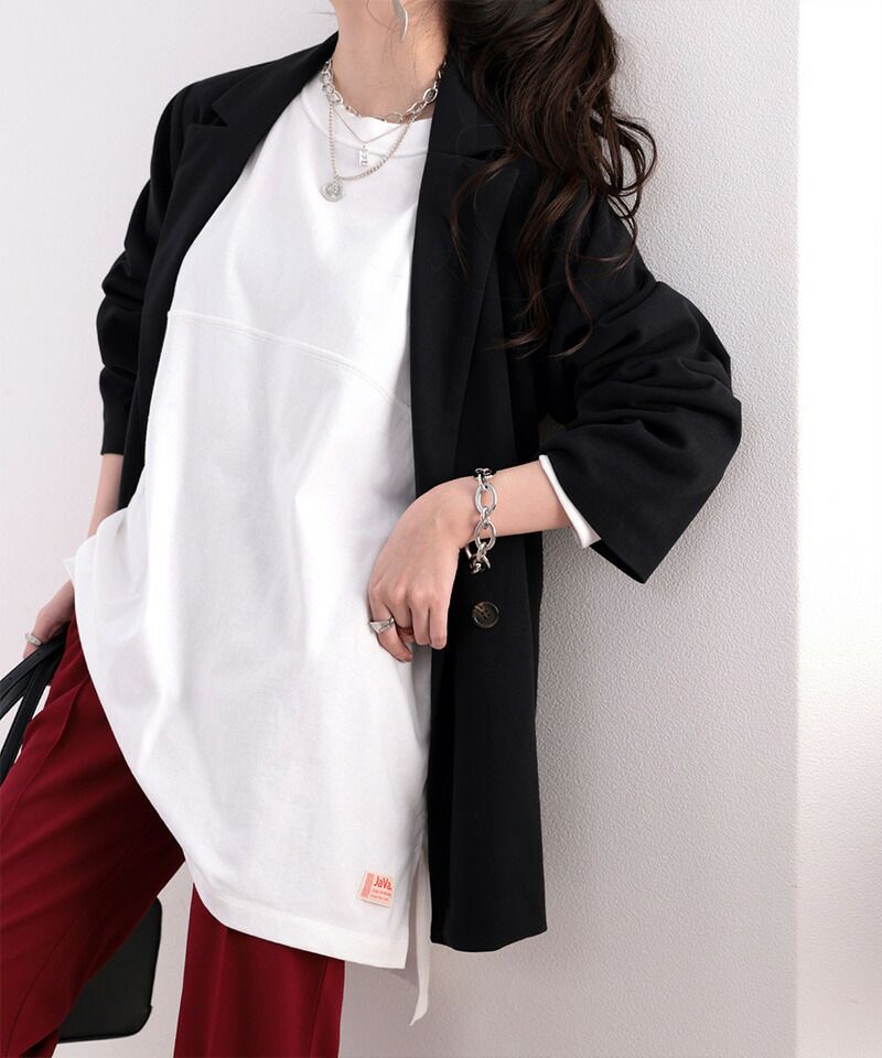 日本 Classical Elf - 落肩長版修身遮臀薄長袖上衣-灰杏