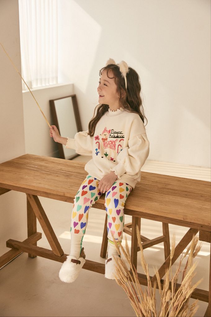 韓國 Mimico - (內磨毛)斑比印澎澎袖大學T-粉