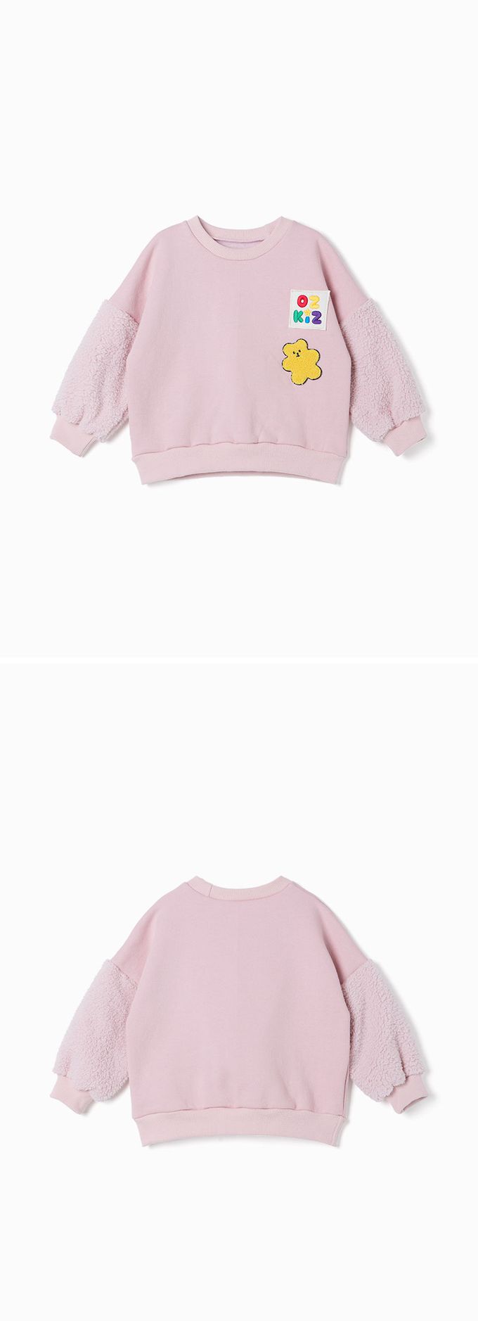 韓國 OZKIZ - 可愛泰迪暖絨磨毛長袖大學T-粉