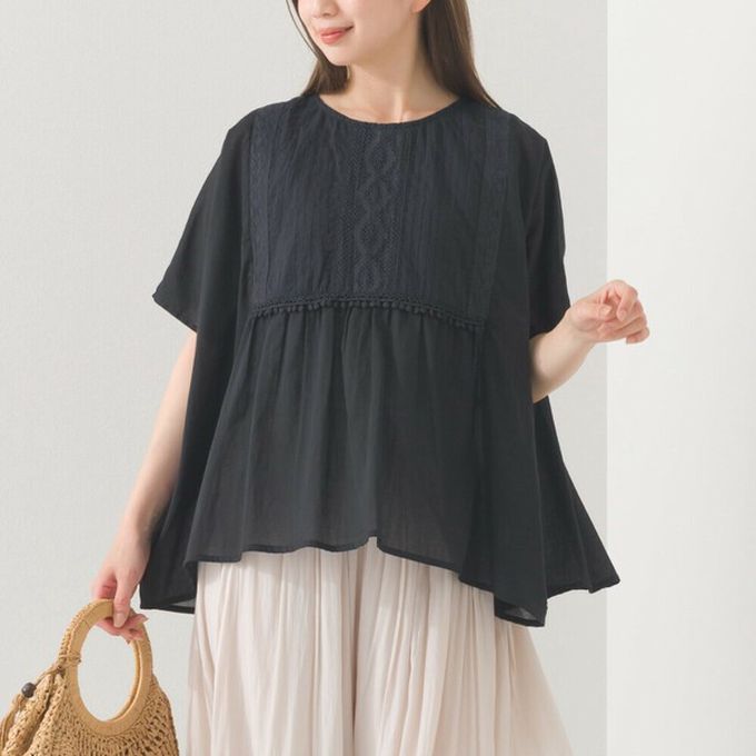 日本 OMNES - 印度棉 細節感輕透皺褶大寬袖上衣-卡其