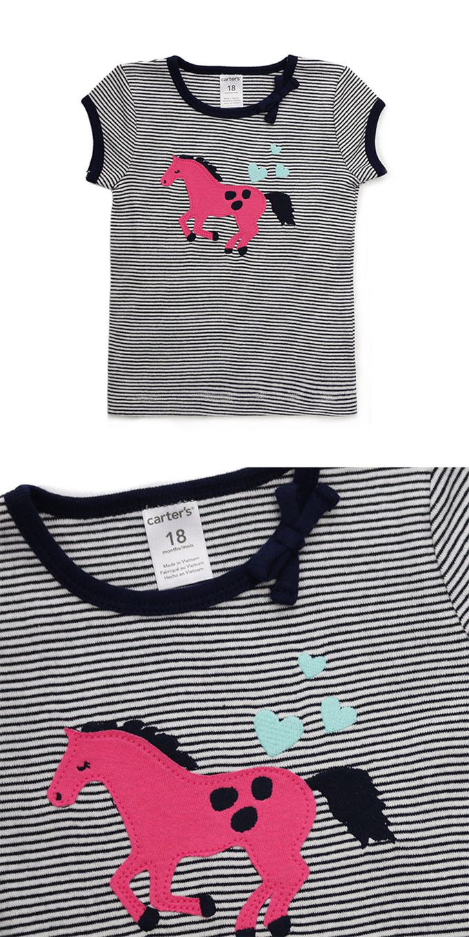 美國 Carter's - 小馬貼布橫條紋短袖上衣