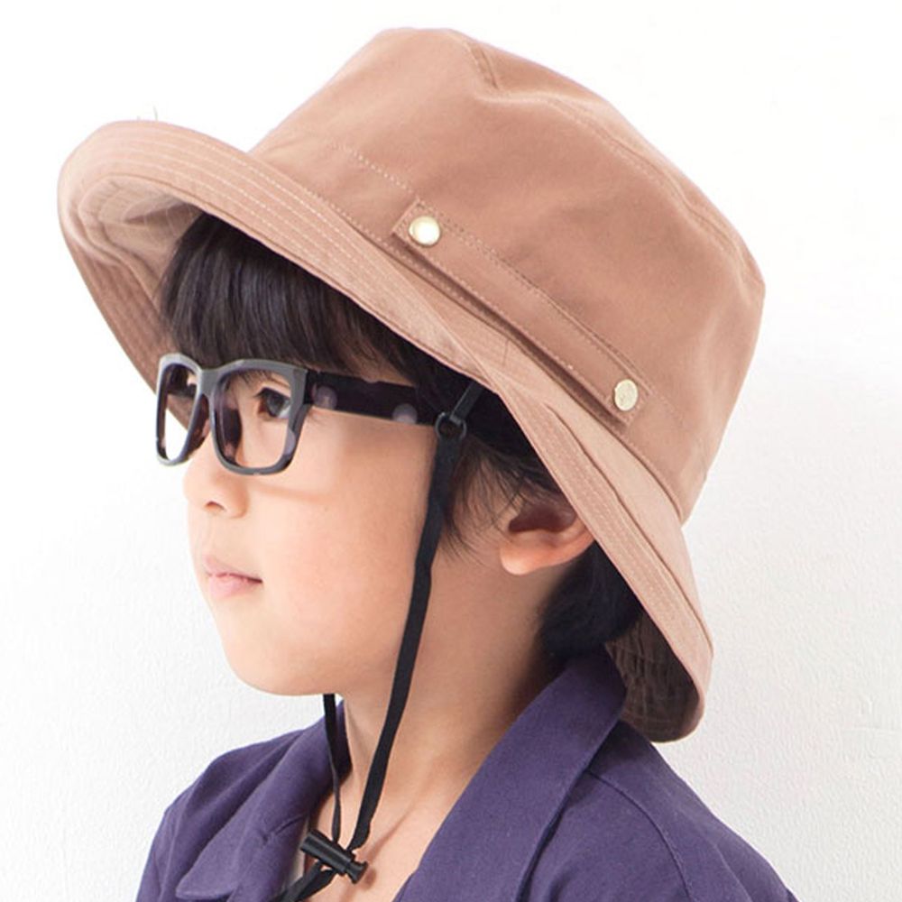 日本 irodori - 【irodori】抗UV可捲收遮陽帽(附防風帽帶)-兒童款-摩卡咖 (54cm)-純棉