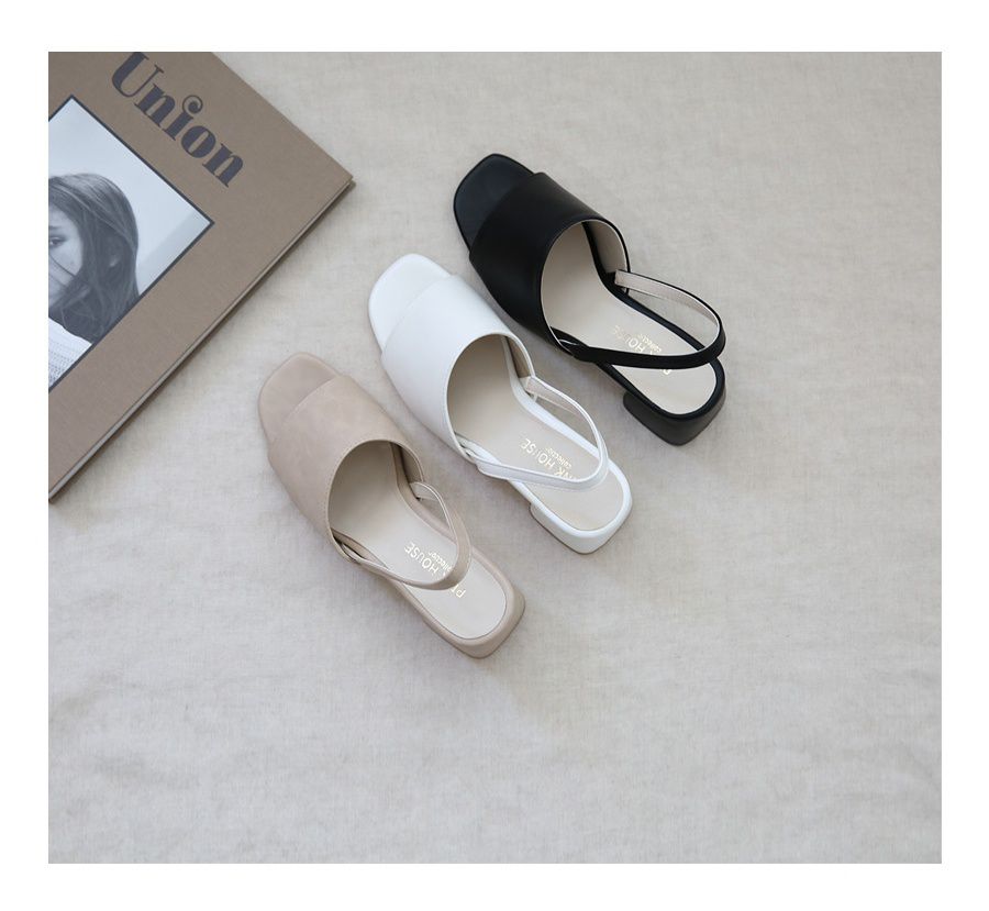 韓國 Dangolunni - 5cm寬面優雅細帶涼鞋-杏