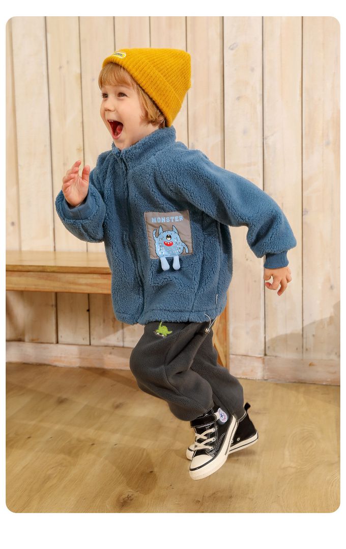 保暖立領羊羔絨外套-小怪物-深藍灰色