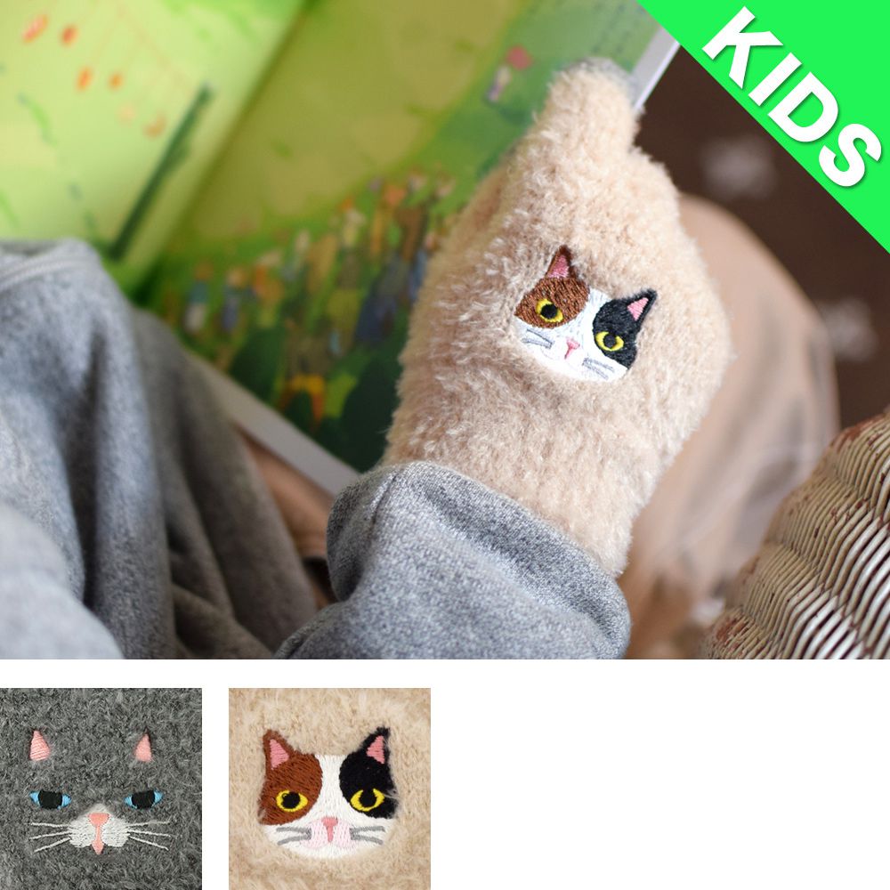 日本 TOMO - 兒童可觸控短絨保暖手套-花貓-米杏