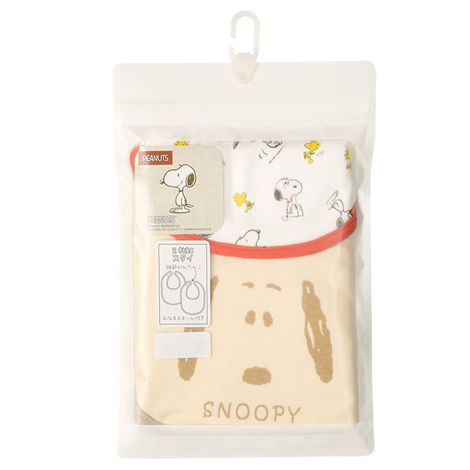 akachan honpo - 圍兜2件組-史努比-米白色 (70~80cm)