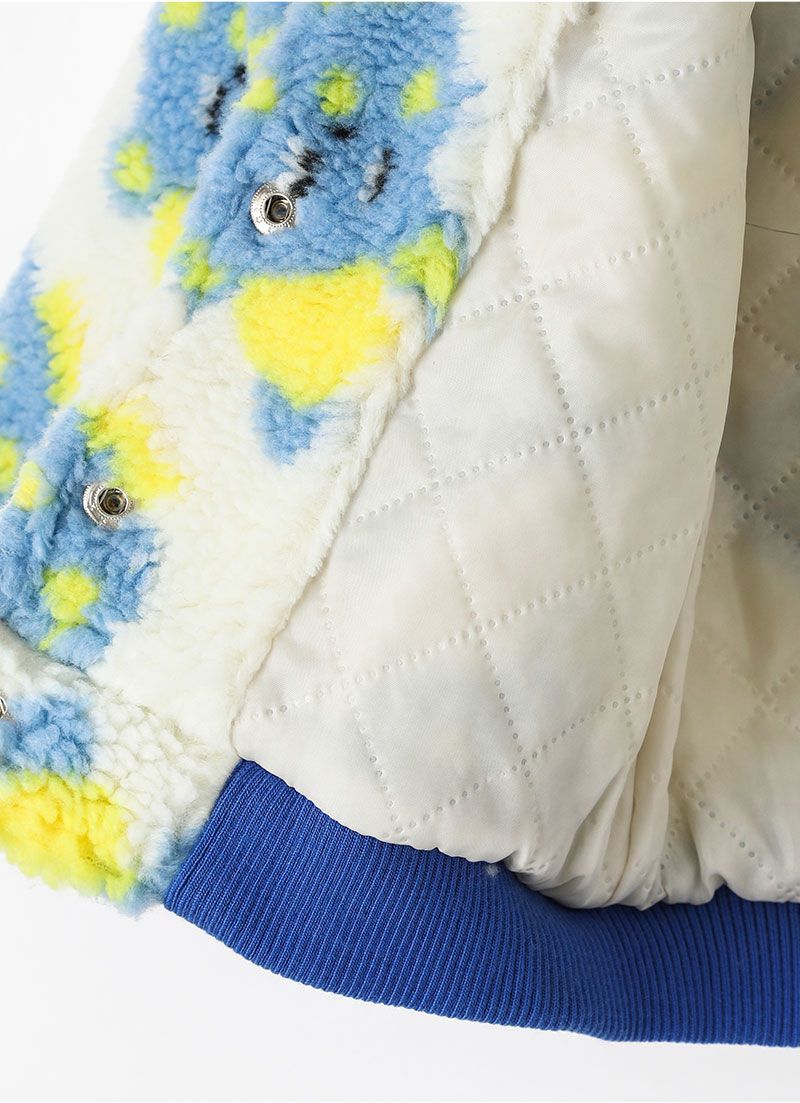 韓國 OZKIZ - 保暖毛絨絎縫內裡棒球外套-藍熊熊