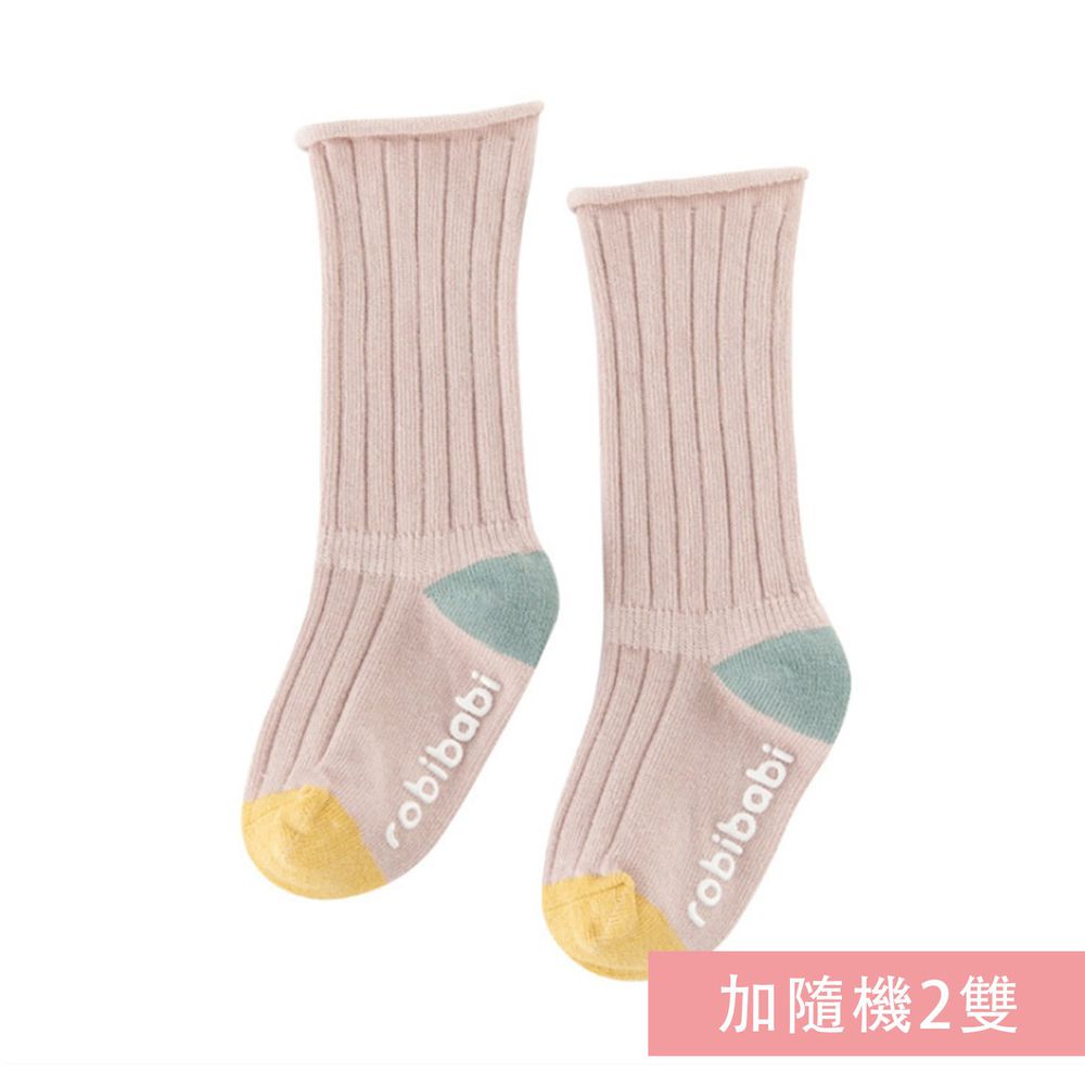 JoyNa - 簡約撞色 長筒鬆口薄襪(底部止滑)-3雙入-藕粉色+隨機2雙