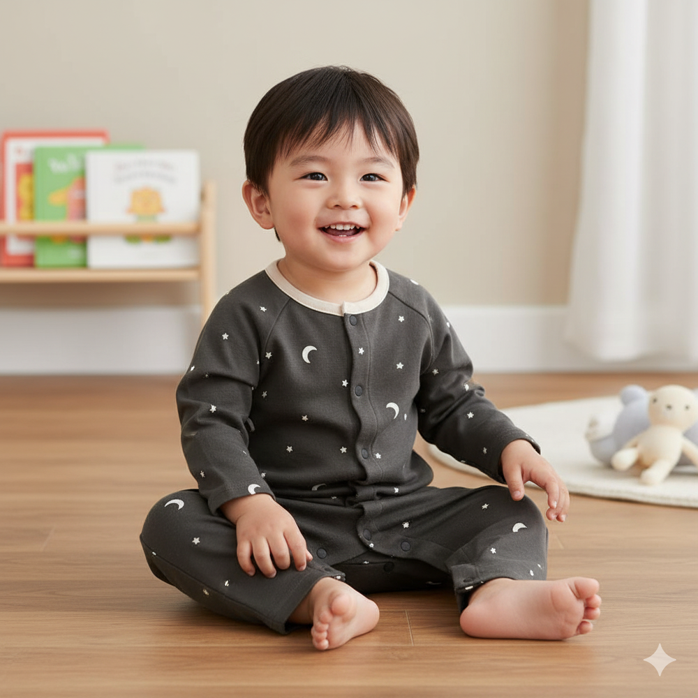 長袖兔裝-滿版印花-深灰色