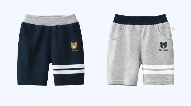 純棉腰鬆緊休閒五分褲-白眼熊熊-深藍色