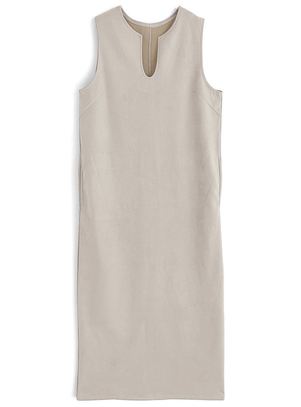 日本 GRL - 鑰匙領修身麂皮背心裙洋裝-黑