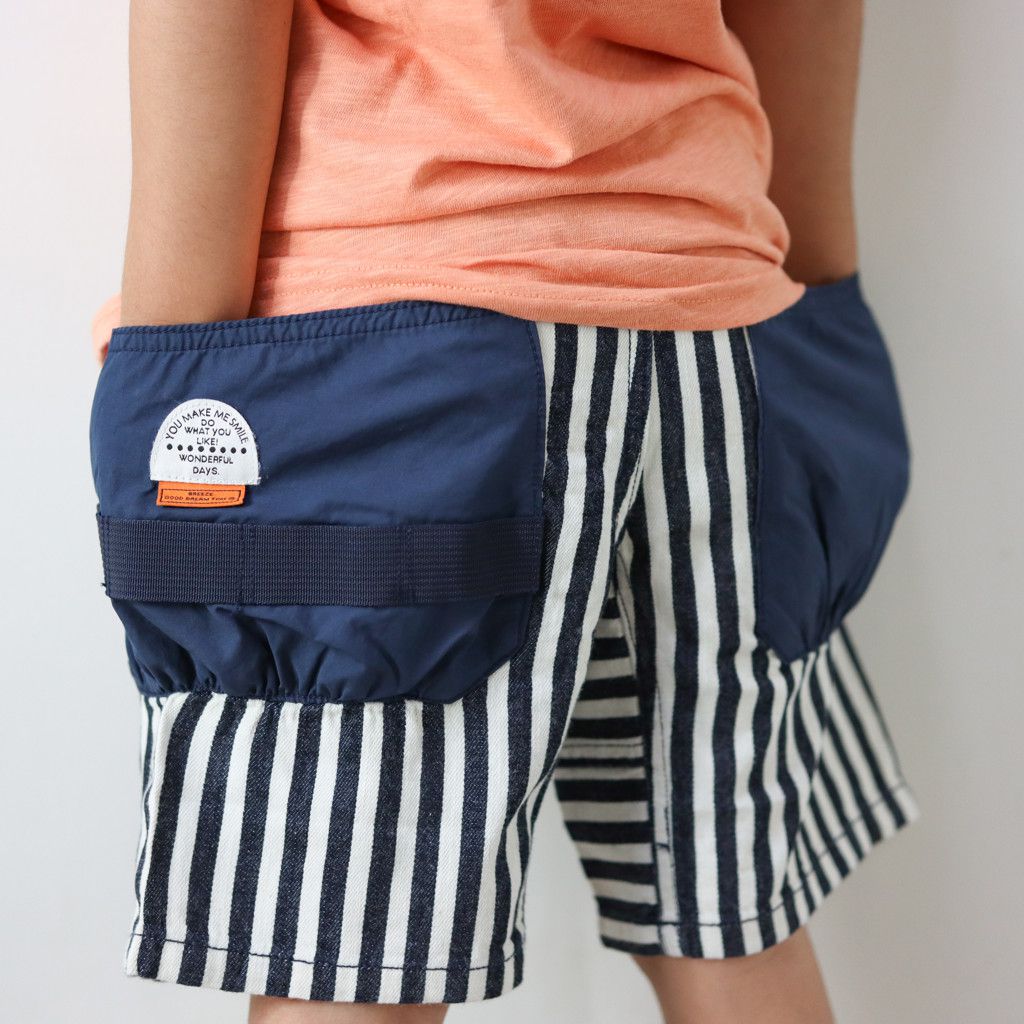 日本 BREEZE - 大口袋工裝風帥氣短褲-黑白條紋