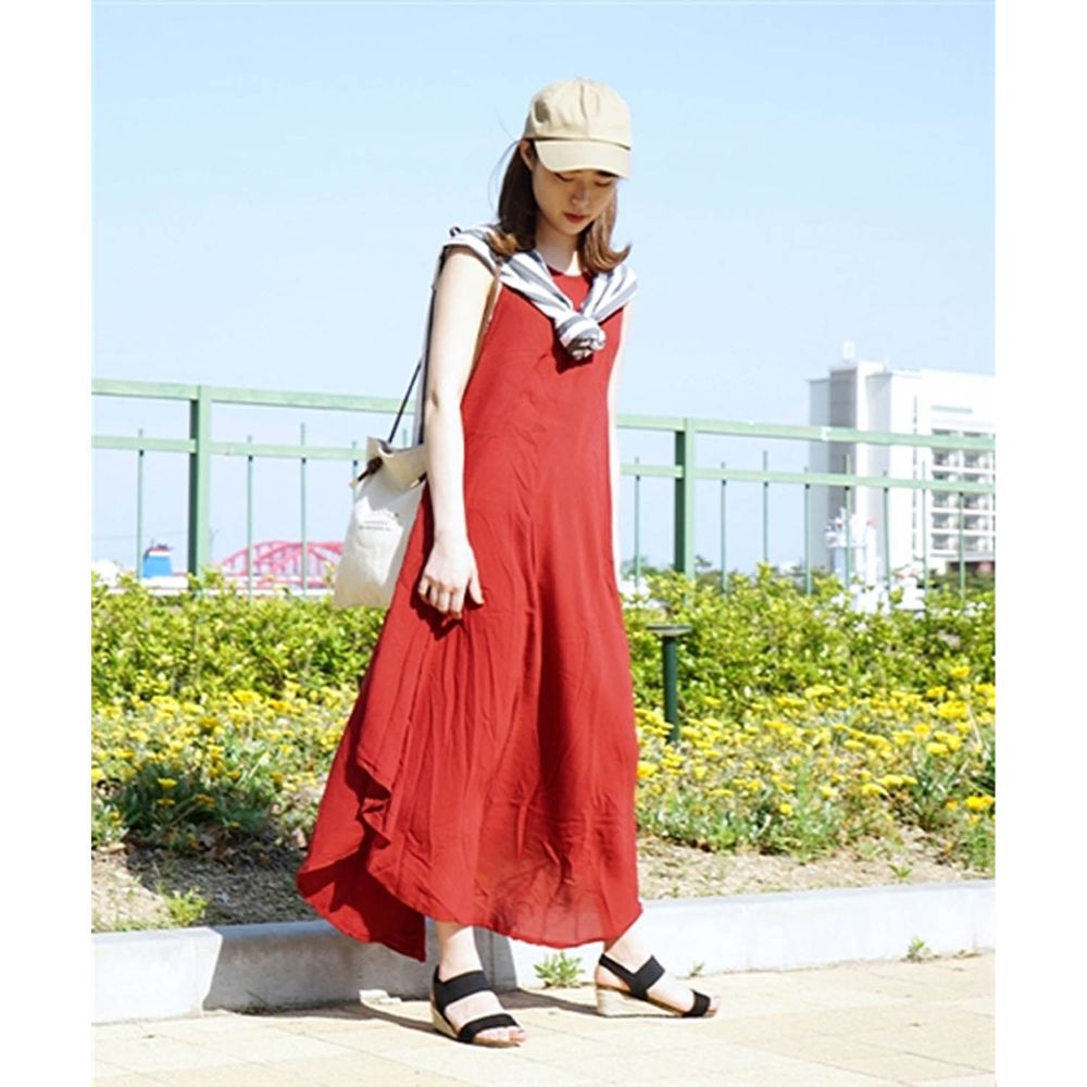 日本 zootie - 嫘縈涼感不規則裙擺無袖洋裝-熱情紅