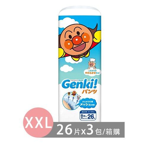 日本境內限定Genki!麵包超人尿布-褲型 (XXL [13-25 kg])-26片x3包/箱(日本原廠公司貨 平行輸入)