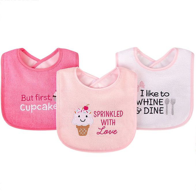 美國 Luvable Friends - 甜蜜寶貝嬰幼兒口水巾圍兜3入組(上層棉質吸水/底層防水)-冰淇淋