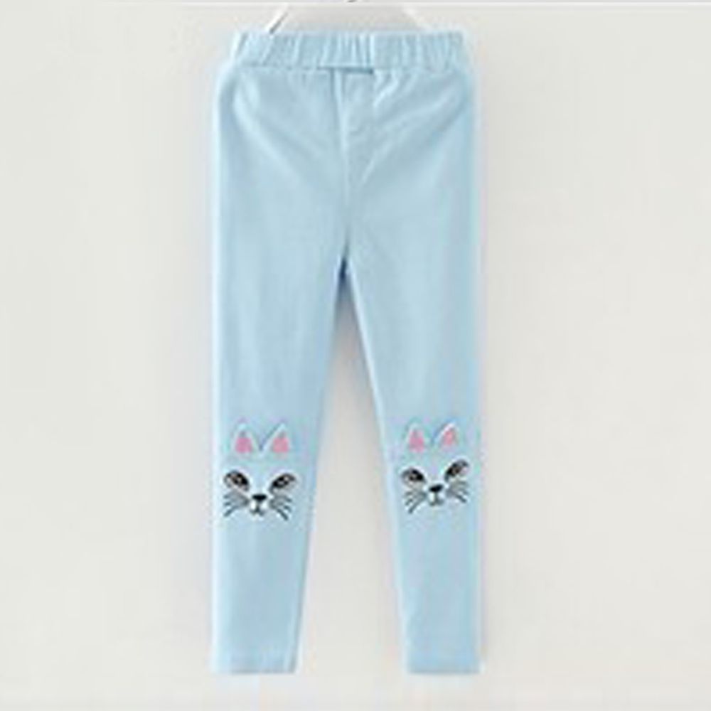 日本 Maison de Ravi - 貓咪刺繡長褲-水藍