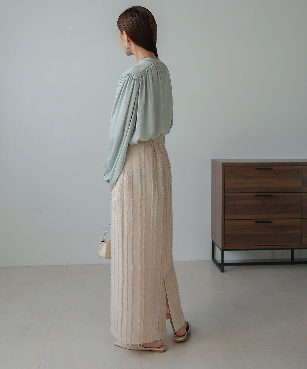 日本 Bab - 毛絨感直條顯瘦開叉長裙-黑