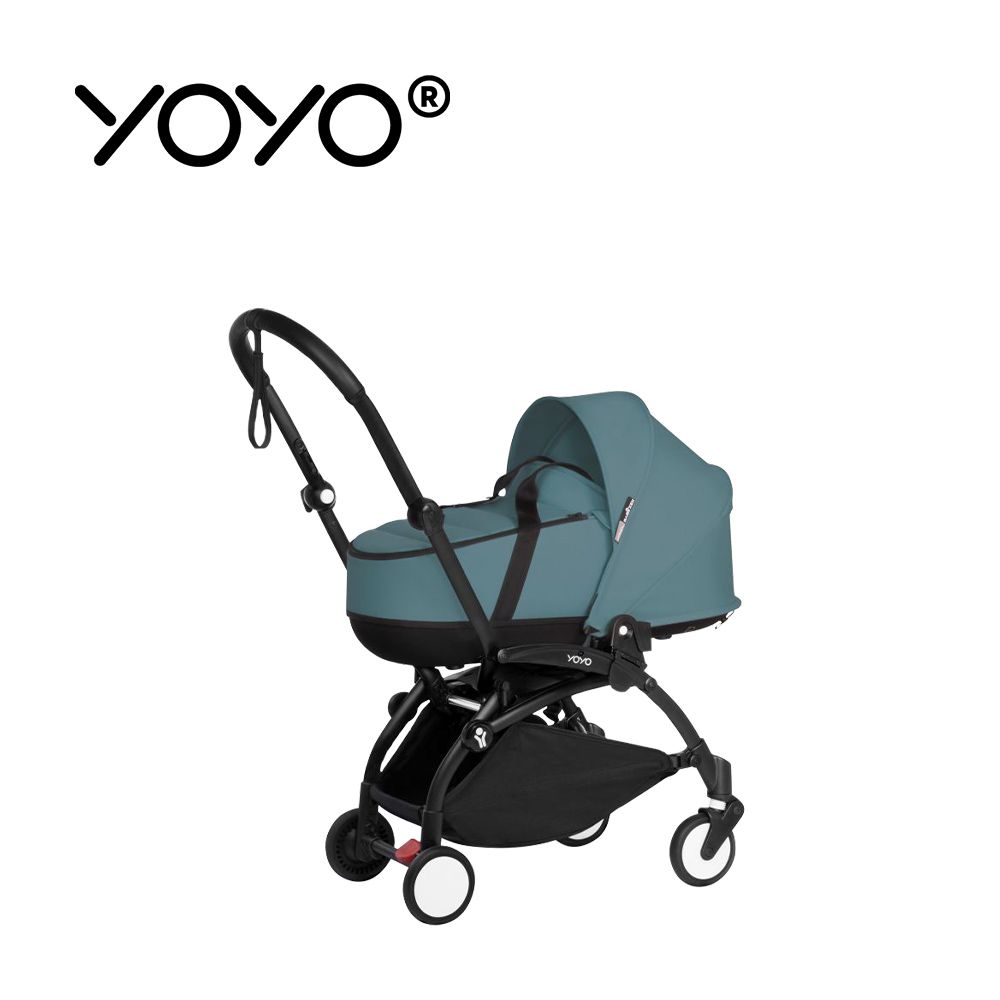 Stokke - YOYO² 法國 Bassinet 0+新生兒睡籃推車(含車架)-黑色車架+湖水藍睡籃
