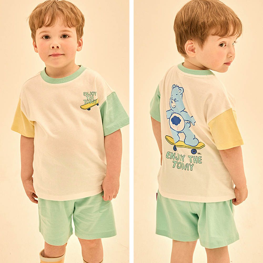 聯名款滑板藍熊短袖套裝-白X淺綠