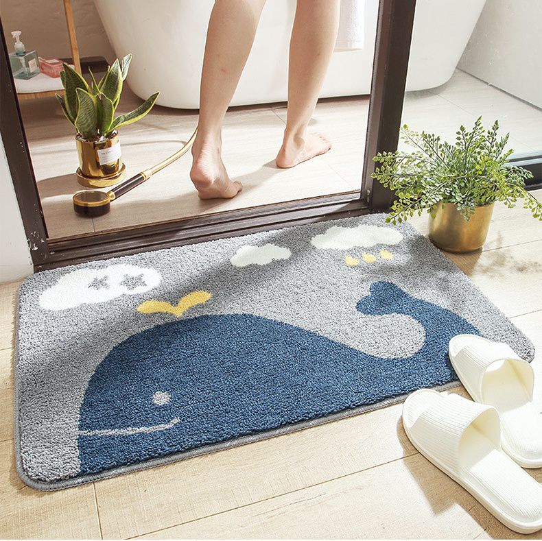 快速吸水植絨浴室腳踏墊-鯨魚灰色