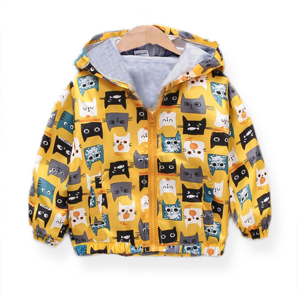 兒童連帽防風外套-滿滿小貓咪-黃色