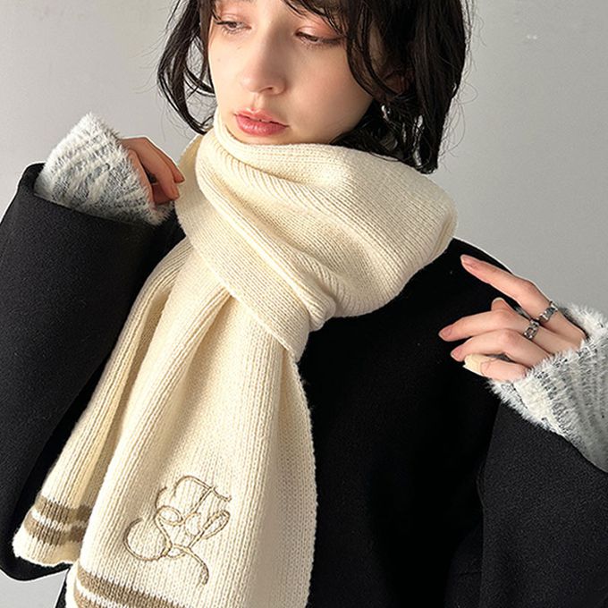 日本 Classical Elf - 學院風logo優雅素色圍巾-黑