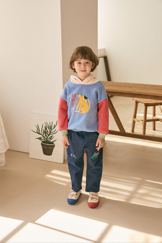 韓國 Mimico - (內磨毛)鬆緊腰動物印長褲-狐狸-淺卡其