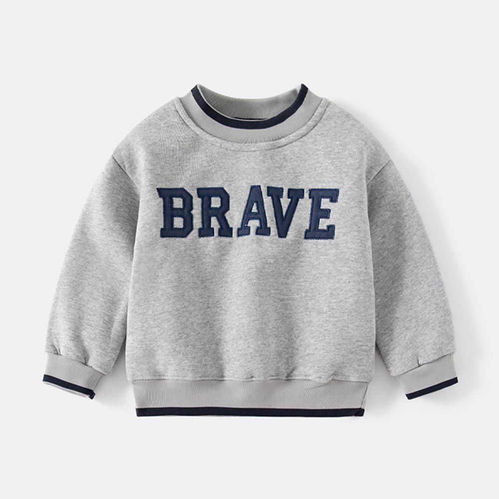 加絨圓領長袖上衣-BRAVE-灰色