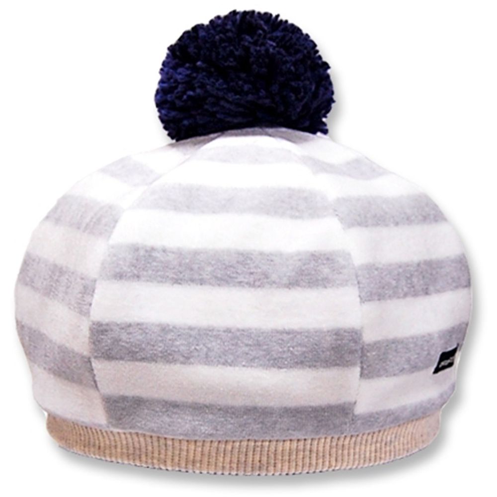 日本 Connect M - 日本製可愛冬帽-小童款-貝蕾帽_灰白條紋-83-1015