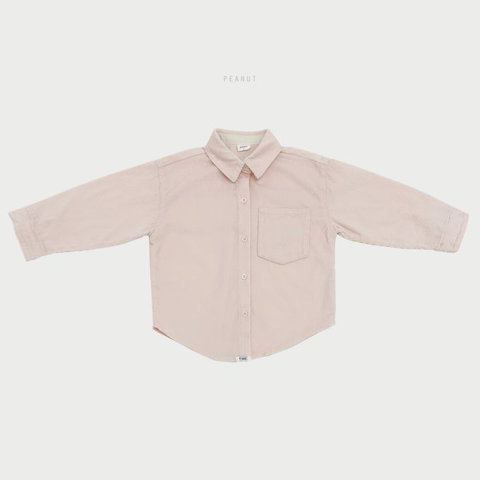 韓國 PEANUT - 燈芯絨口袋長袖襯衫/外套-淺黃