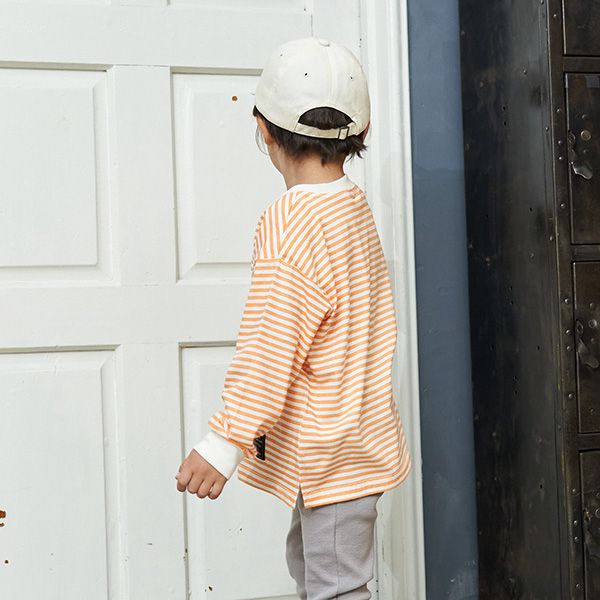 日本 b-ROOM - 100%棉 下擺品牌標籤條紋長袖上衣-黑