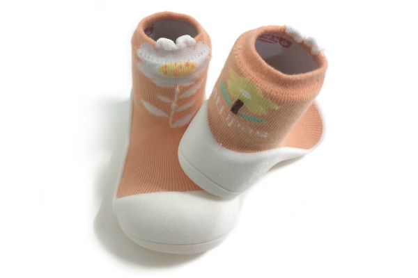 韓國 Attipas - 襪型學步鞋-粉橘小花