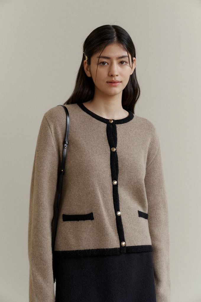 韓國女裝連線 - 百搭無領金釦針織外套-深藍 (FREE)