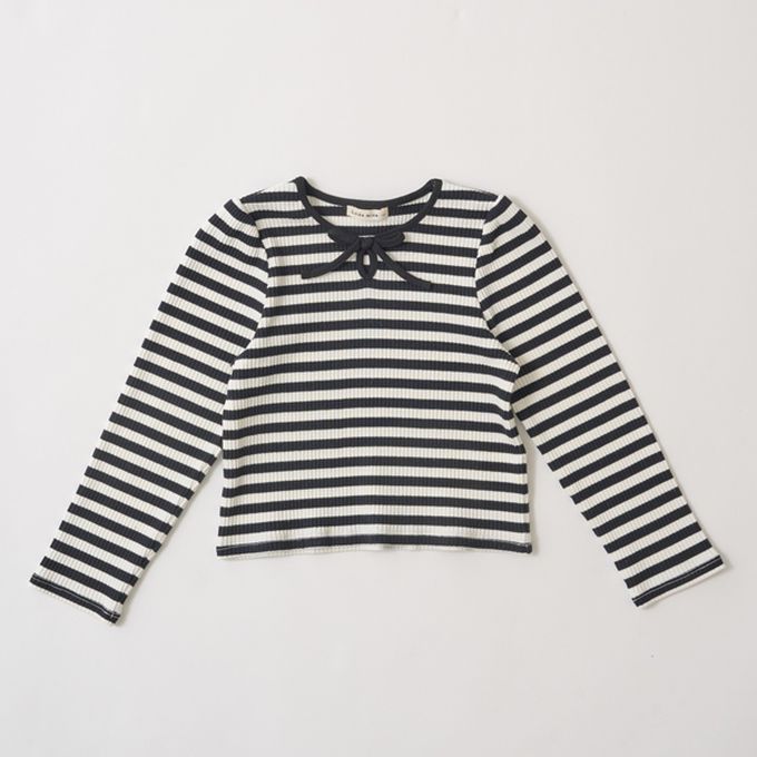 日本 Lycee mine - 領口滾邊綁帶澎澎長袖上衣-白