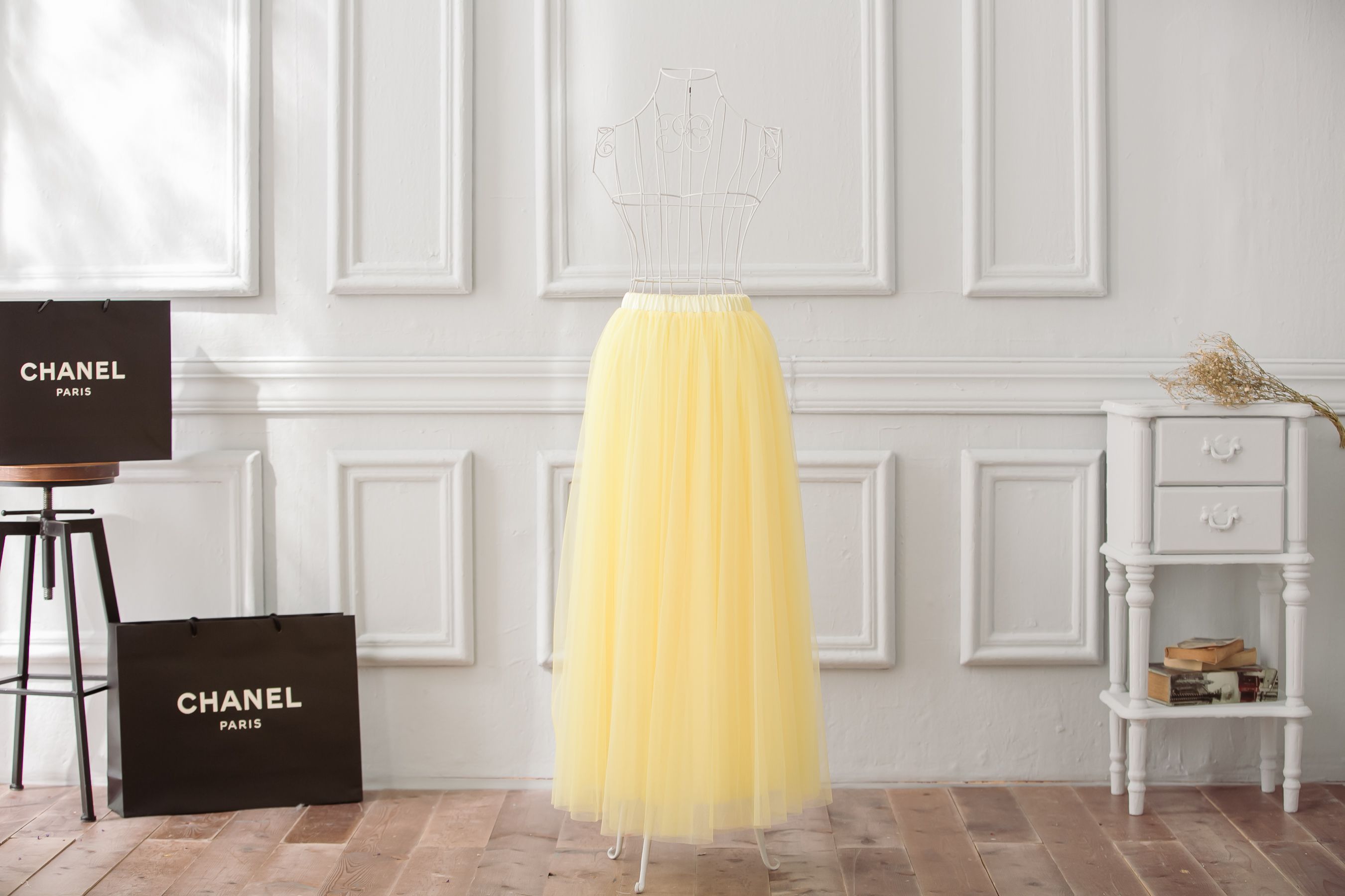 Peachy - 獨家訂製綿柔法式浪漫三層蓬紗裙-三層蓬版-嫩鵝黃 (F)