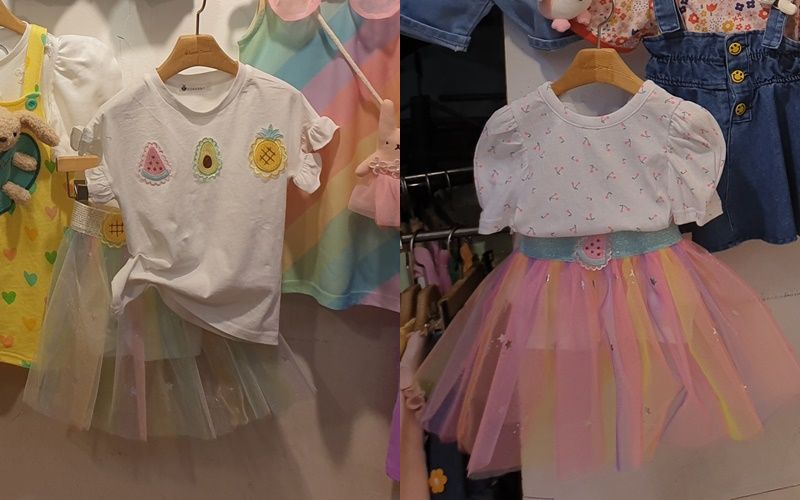 韓國 Coco rabbit - 鬆緊腰漸層彩虹星紗褲裙-西瓜