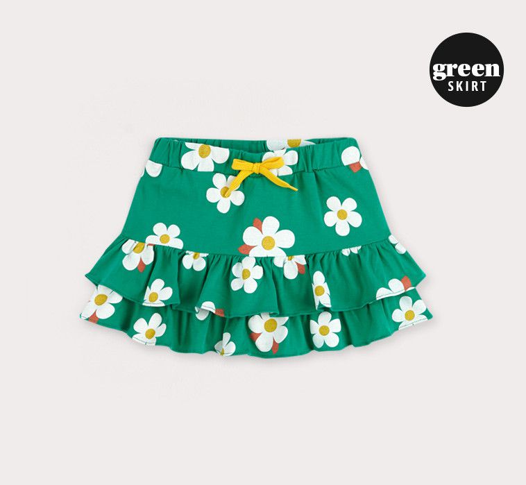 韓國 HEJMINI - 公主袖滿版花朵褲裙套裝-綠