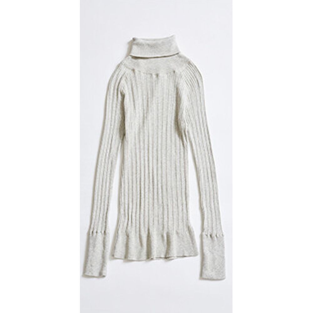 日本 OMNES - [定番]純棉彈性羅紋針織上衣-高領-燕麥-1250