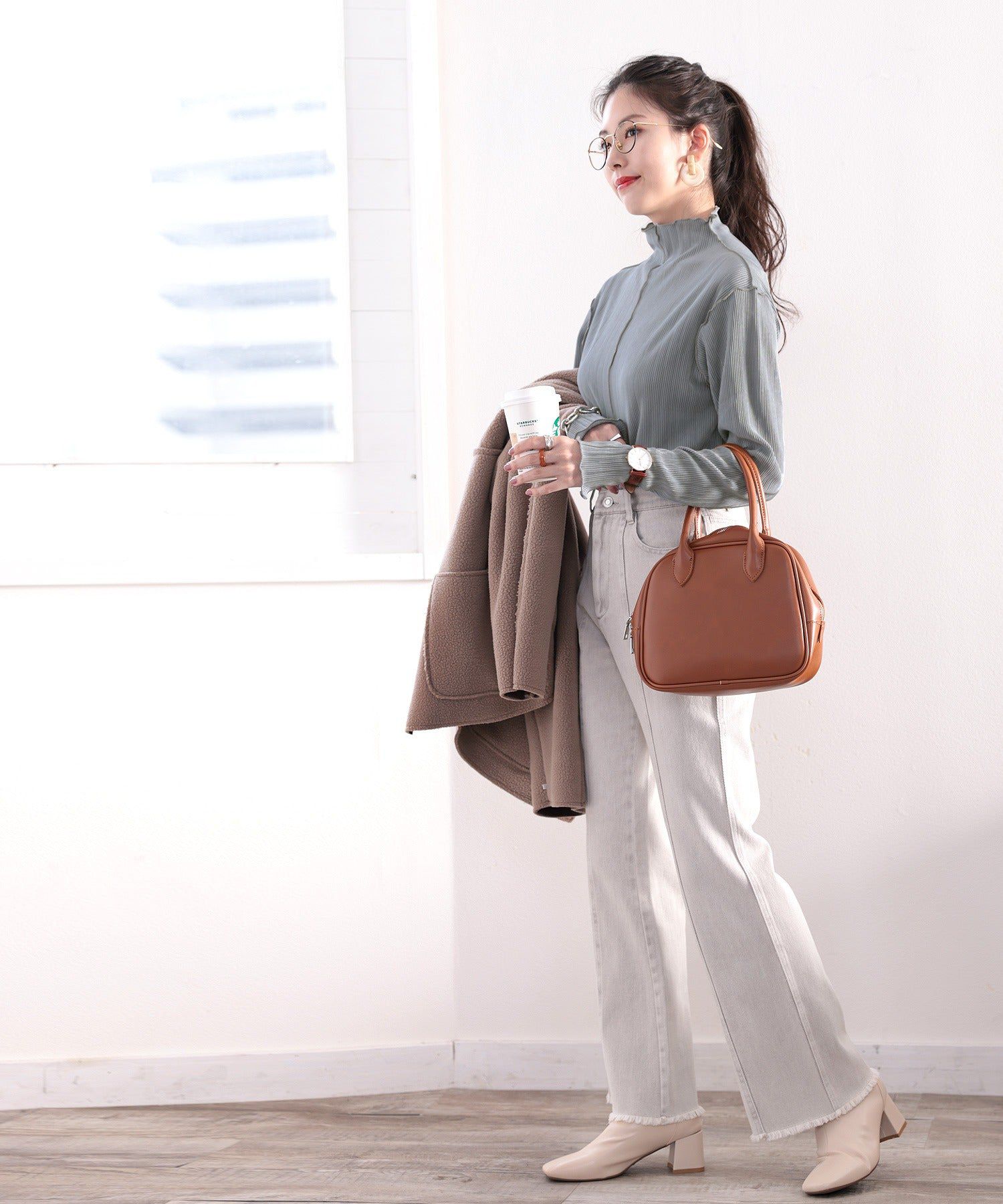 日本 Classical Elf - 光澤感木耳邊薄長袖上衣-酪梨綠