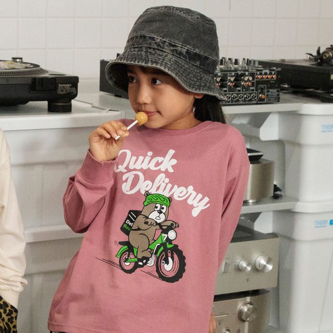 日本 BRANSHES - 100%棉 百搭印花縮口長袖上衣-格子-黑X白