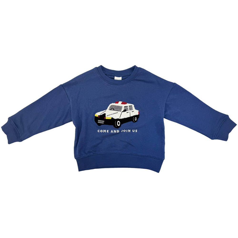 長袖休閒上衣-凸毛繡-深藍色