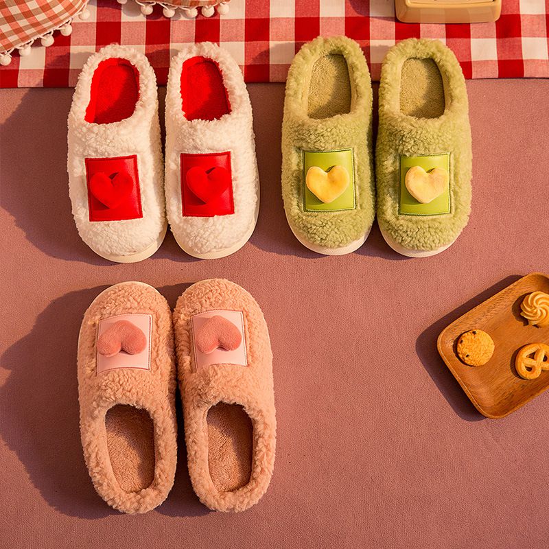 毛毛保暖室內拖鞋-立體愛心-粉色