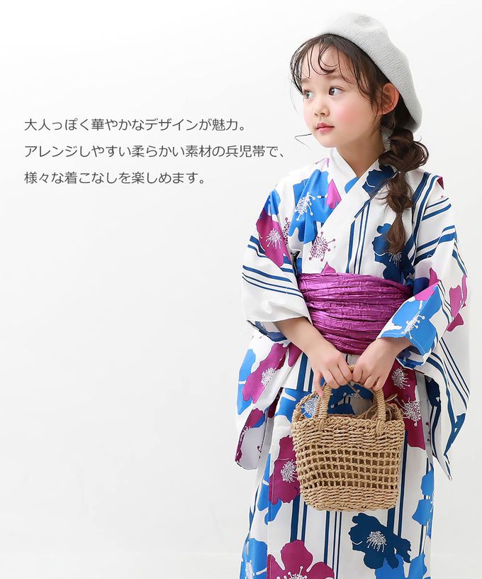 日本 devirock - 純棉夏日祭典花朵浴衣兵兒帶2件組-牡丹格紋-粉x綠