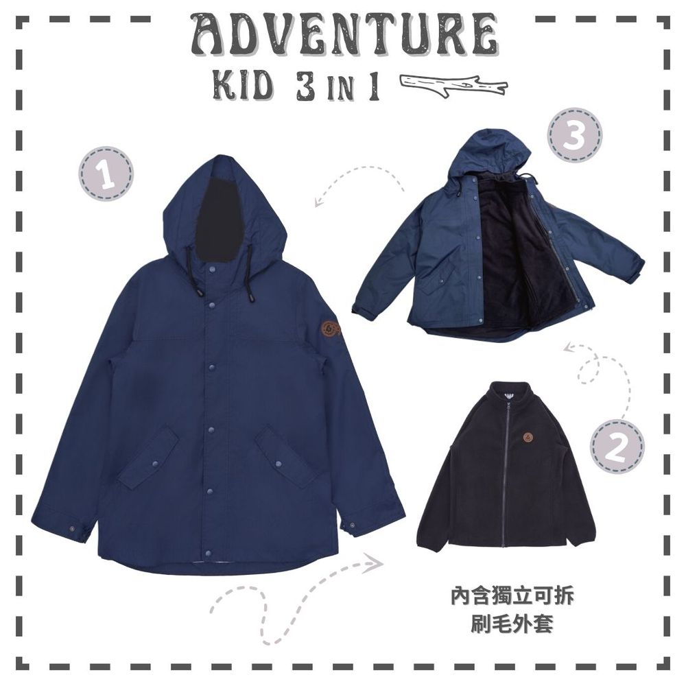 AdventureKids 三合一防風防水外套-海軍藍