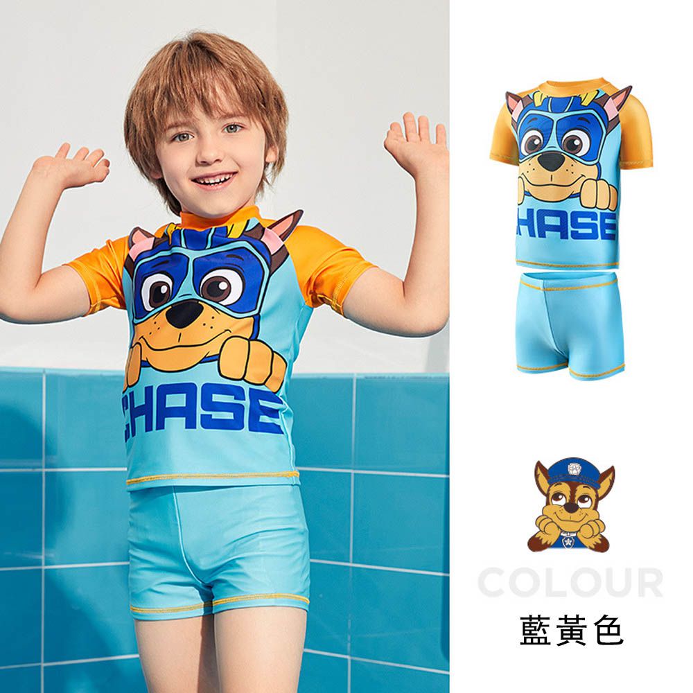 UPF50+短袖泳裝套裝-卡通人物阿奇-藍黃色