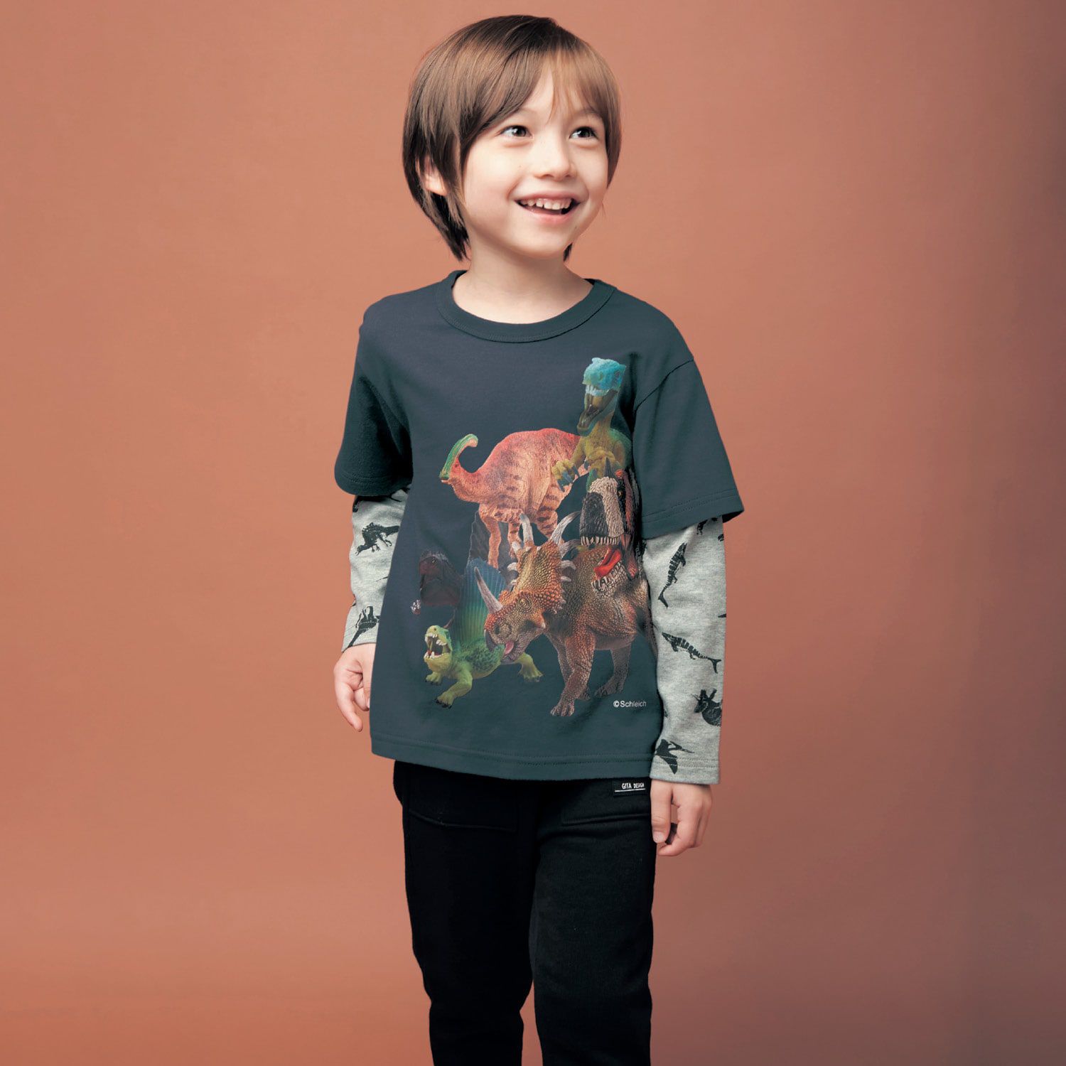 日本千趣會 - Schleich系列 假二件長袖上衣-燕麥x深藍袖