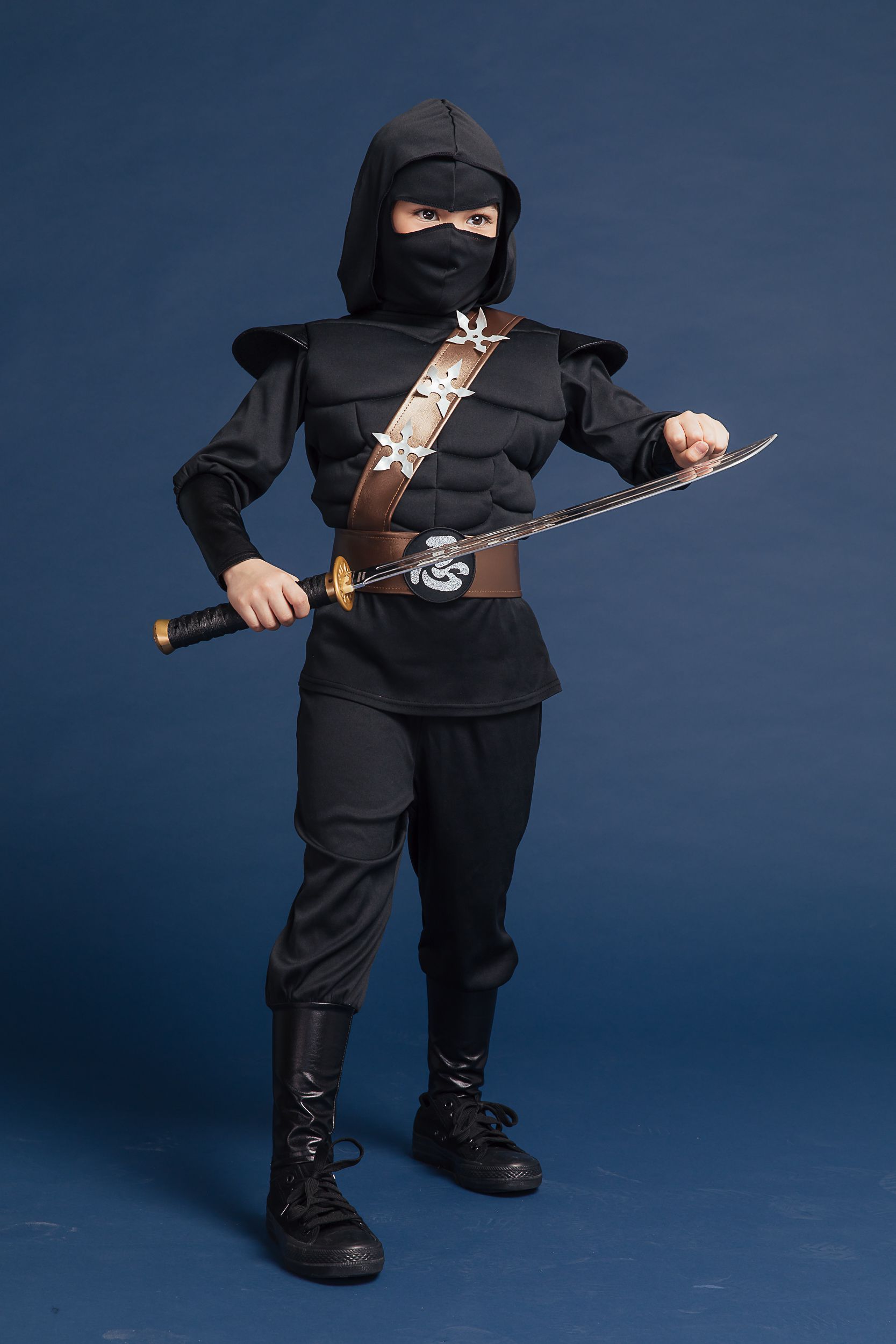 Love, Charlotte - 立體胸肌忍者-黑忍者褲裝-內含連帽上衣+褲子+面罩+腰肩帶.