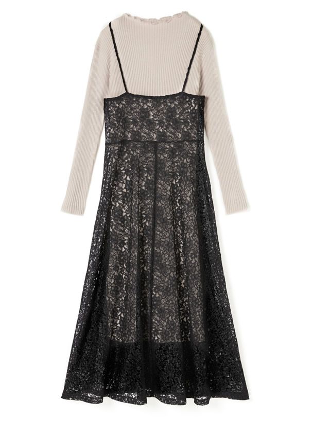 日本 GRL - 午夜緹花收腰兩件式吊帶洋裝-灰杏x黑